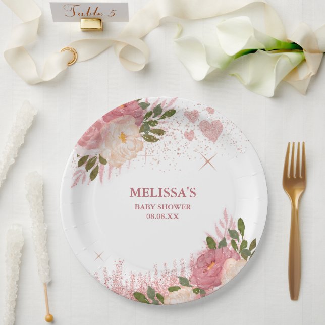 Rose Gold Glitter Glam Custom Paper Plate (Wedding)