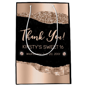 Rose Gold Glitter Glam Edge & Diamonds Sweet 16  Medium Gift Bag