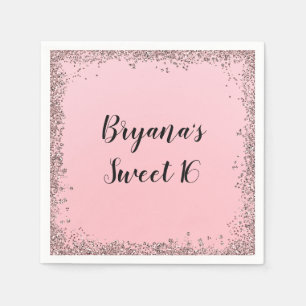 Rose Gold Glitter Glam Edge Sweet 16 Pink Party Napkin