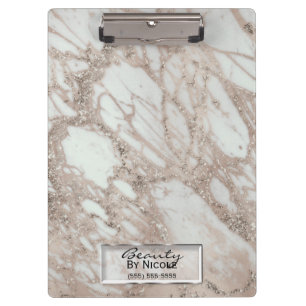 Rose Gold Glitter Glam Marble Modern Personalized Clipboard