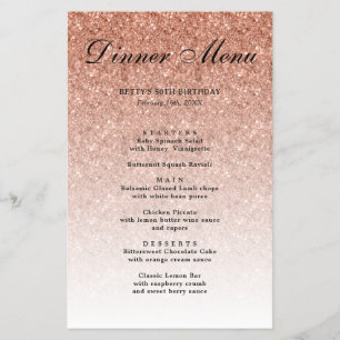 Rose Gold Glitter Glam Party Paper Menu