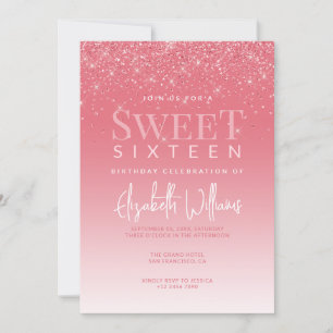 Rose Gold Glitter Glam Sweet Sixteen Birthday Invitation