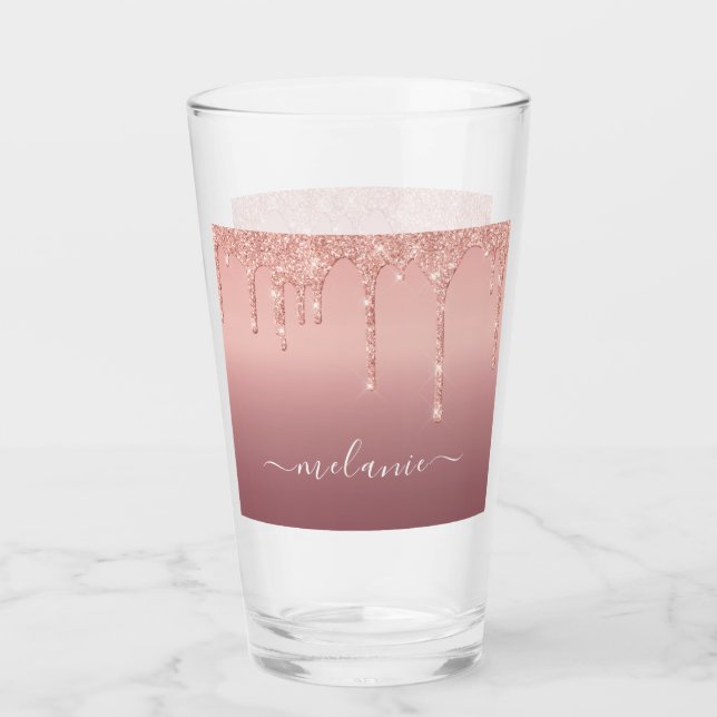 Rose Gold Glitter Glass with Custom Name (Front)