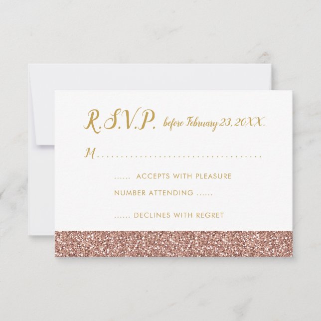 Rose Gold Glitter & Gold RSVP 3.5x5 A1 Card (Front)