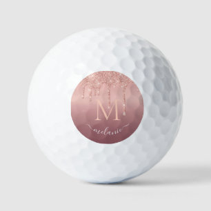 Rose Gold Glitter Golf Balls Custom Name Letter