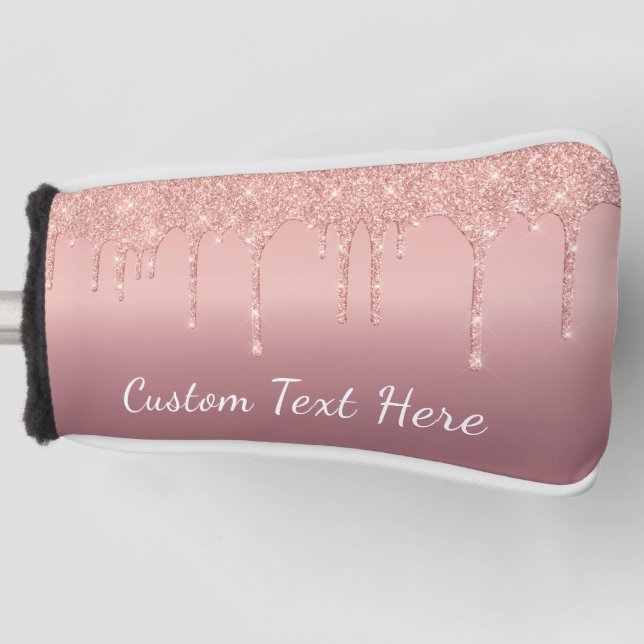 Rose Gold Glitter Golf Head Cover with Custom Text (Front)