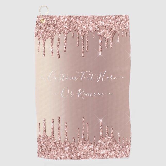 Rose Gold Glitter Golf Towel with Custom Text (Front)