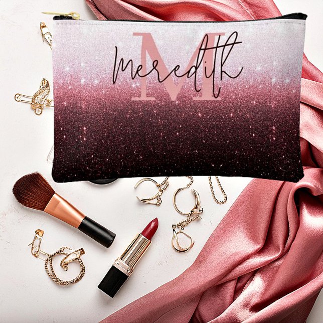 Rose gold glitter gradient personalized accessory pouch (Creator Uploaded)