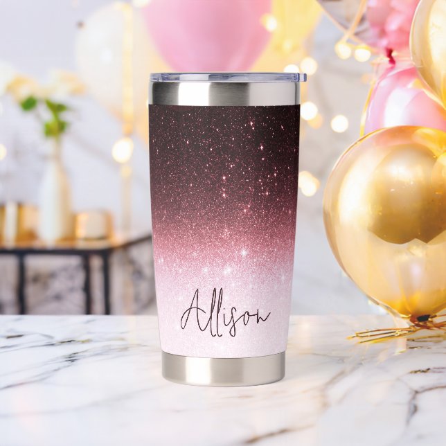 Rose gold glitter gradient personalized insulated tumbler (Bachelor Party)