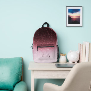Rose gold glitter gradient personalized printed backpack