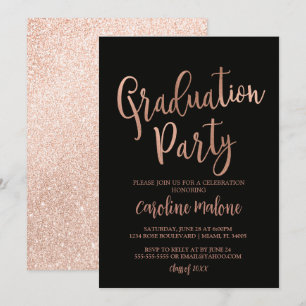 Rose Gold Glitter Graduation Invitation