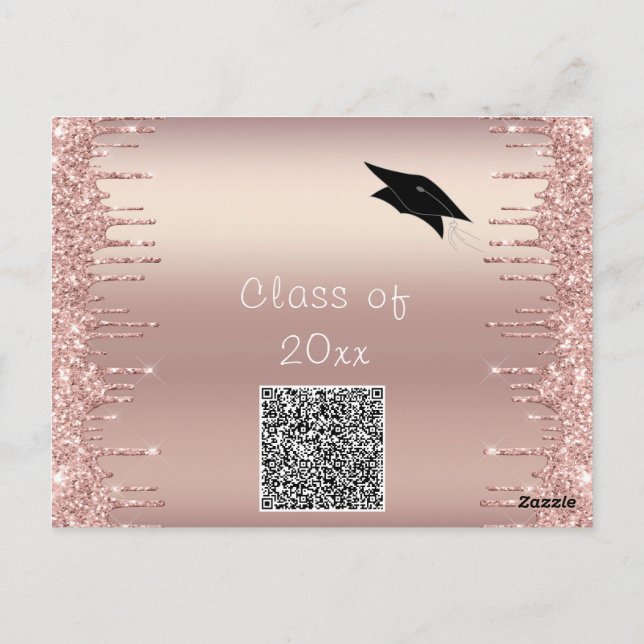 Rose Gold Glitter Graduation Invitation Example Postcard (Back)