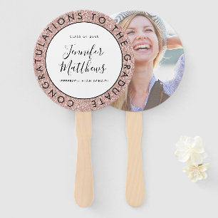 Rose Gold Glitter Graduation School Class Photo Hand Fan