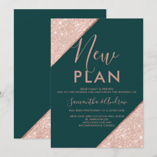 Rose gold glitter green emerald wedding new plan invitation