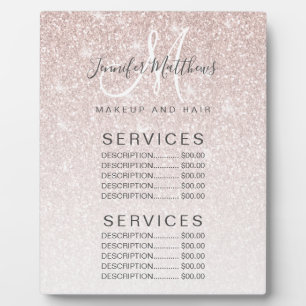 Rose Gold Glitter Hair Makeup Salon Price Menu Plaque
