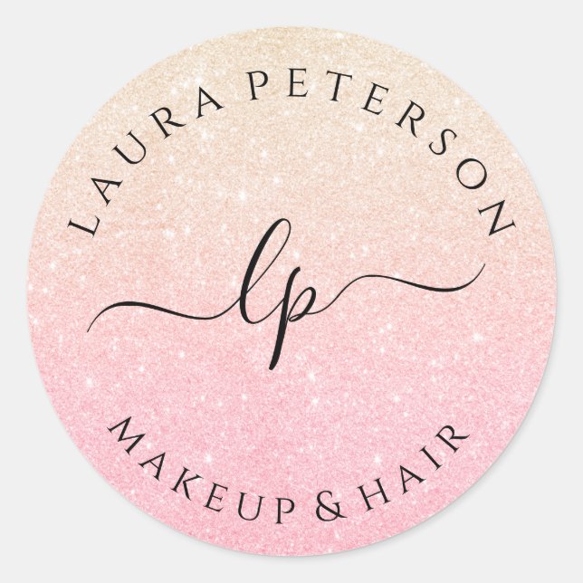 Rose gold glitter handwritten script calligraphy classic round sticker (Front)