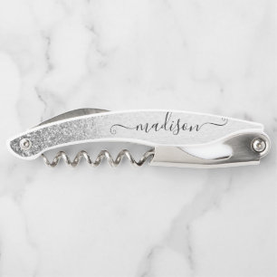 Rose Gold Glitter Handwritten Script Custom Name W Corkscrew