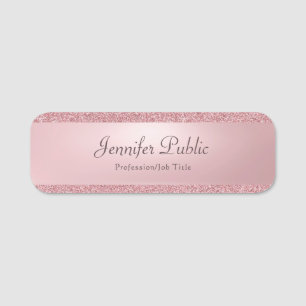 Rose Gold Glitter Handwritten Script Name Elegant Tag