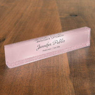 Rose Gold Glitter Handwritten Text Name Template Nameplate