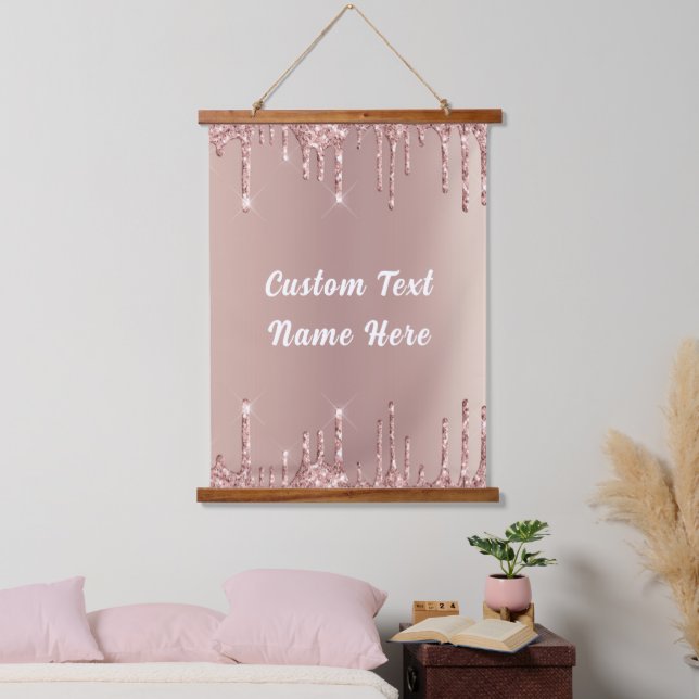 Rose Gold Glitter Hanging Tapestry and Custom Text (Bedroom)
