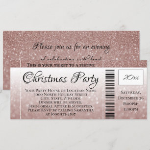 Rose Gold Glitter Holiday Christmas Party Ticket Invitation