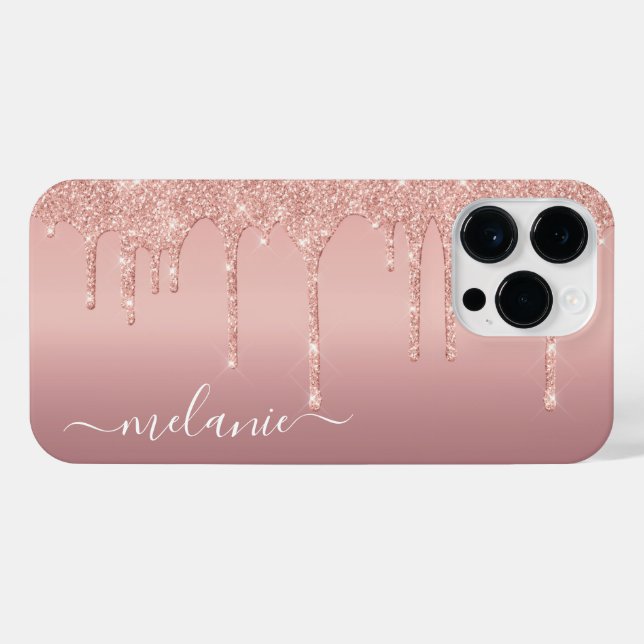 Rose Gold Glitter iPhone Case Gift Custom Name (Back Horizontal)