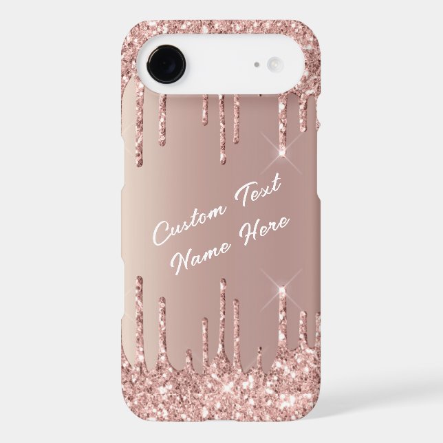 Rose Gold Glitter iPhone Case with Custo Text (Verso)