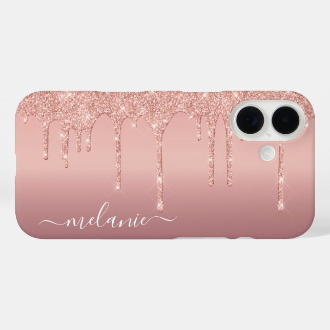 Rose Gold Glitter iPhone Case with Custom Name (Back (Horizontal))