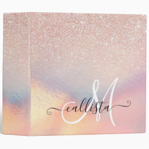 Rose Gold Glitter Iridescent Holographic Gradient Binder