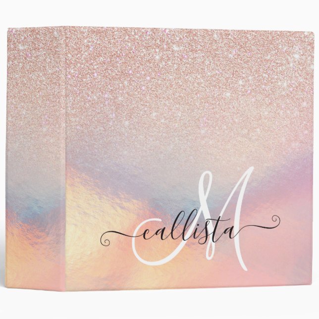 Rose Gold Glitter Iridescent Holographic Gradient Binder (Front/Spine)