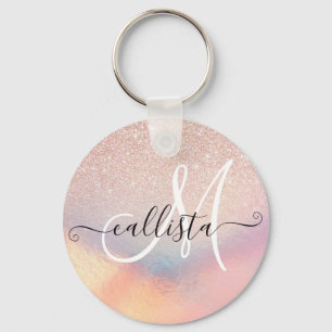 Rose Gold Glitter Iridescent Holographic Gradient Keychain