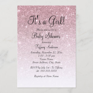 Rose Gold Glitter It's a Girl Baby Shower Invitation