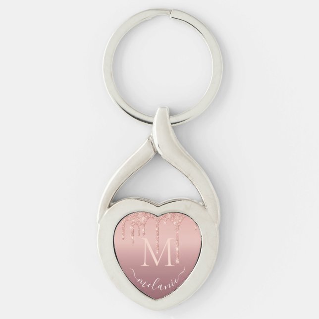 Rose Gold Glitter Keychain Custom Name Your Letter (Front)
