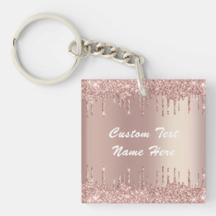 Rose Gold Glitter Keychain with Custom Text