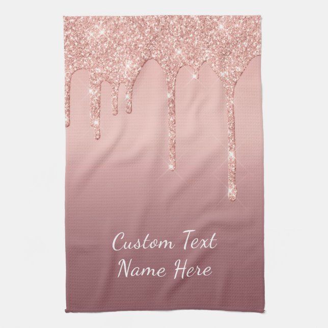 Rose Gold Glitter Kitchen Towel with Custom Text (Vertical)
