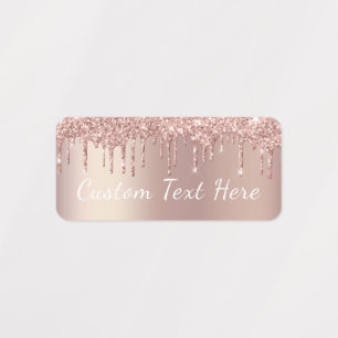 Rose Gold Glitter Labels with Custom Text