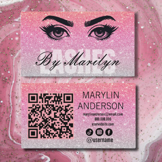 Rose Gold Glitter Lash Tech QR Code Scannable Business Card