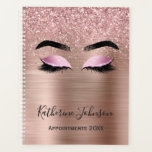 Rose Gold Glitter Lashes Beauty Salon 2024 Planner<br><div class="desc">Modern, glam, sparkle lashes faux rose gold glitter brushed metal makeup artist beauty salon planner. Featuring faux sparkle rose gold glitter blush pink rose gold brushed metallic foil, eyelashes, eyebrown, custom full name and second text template. The name is written with a beautiful hand lettered style script. Perfect feminine gift...</div>