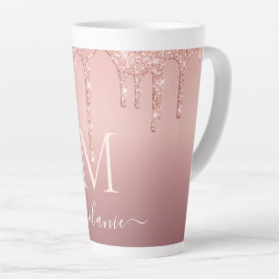 Rose Gold Glitter Latte Mug Custom Name Letter