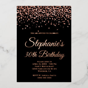Rose Gold Glitter Leopard Glam Black 30th Birthday