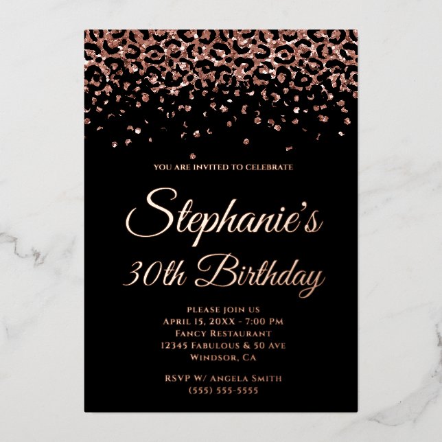 Rose Gold Glitter Leopard Glam Black 30th Birthday (Front)