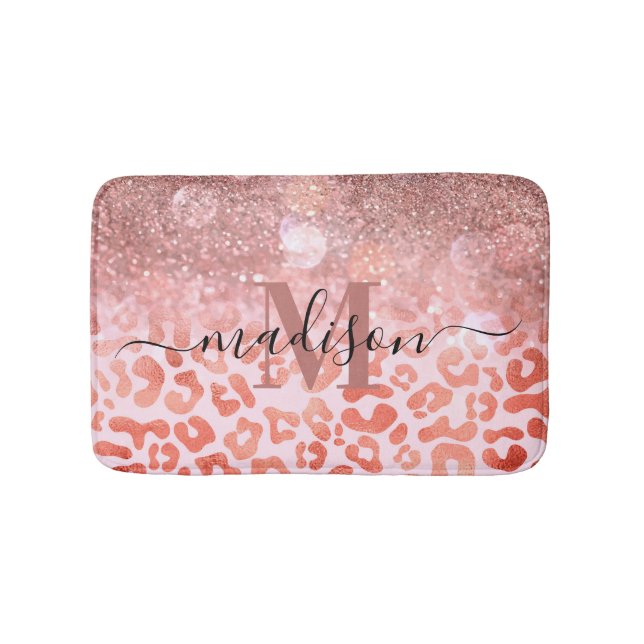 Rose Gold Glitter Leopard Print Bath Mat (Front)