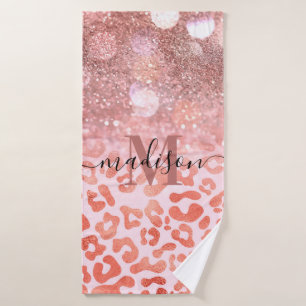 Rose Gold Glitter Leopard Print Bath Towel
