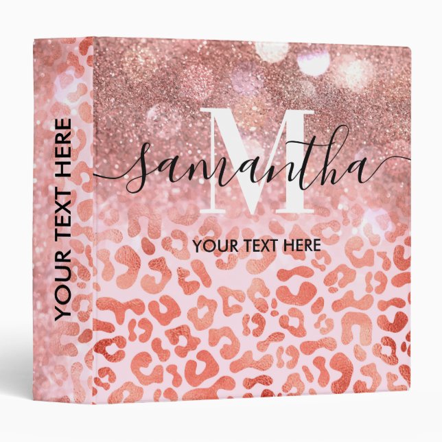 Rose Gold Glitter Leopard Print Binder (Front/Spine)