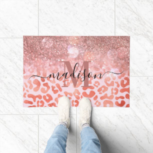 Rose Gold Glitter Leopard Print Doormat