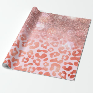 Rose Gold Glitter Leopard Print Wrapping Paper