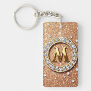 Rose Gold Glitter Letter M Custom Initial Keychain