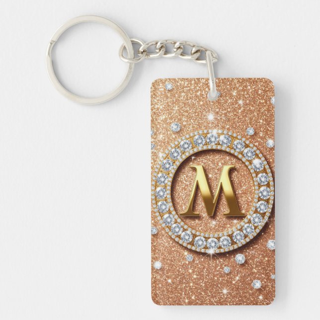 Rose Gold Glitter Letter M Custom Initial Keychain (Front)
