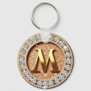 Rose Gold Glitter Letter M Custom Initial  Keychain