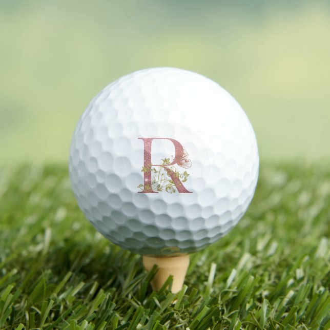 Rose Gold Glitter Letter R Golf Balls (Insitu Tee)